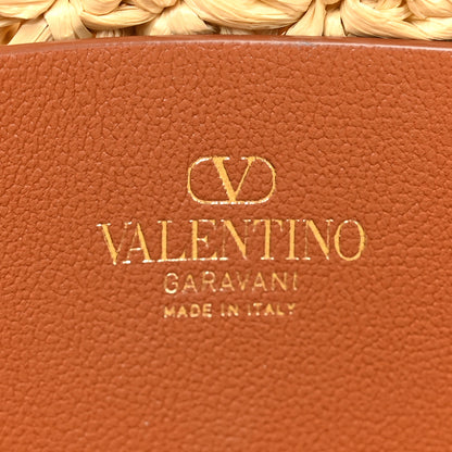 Valentino Garavani Raffia Calfskin Vlogo Alltime Shoulder Bag Natural Saddle Brown 6 of 10