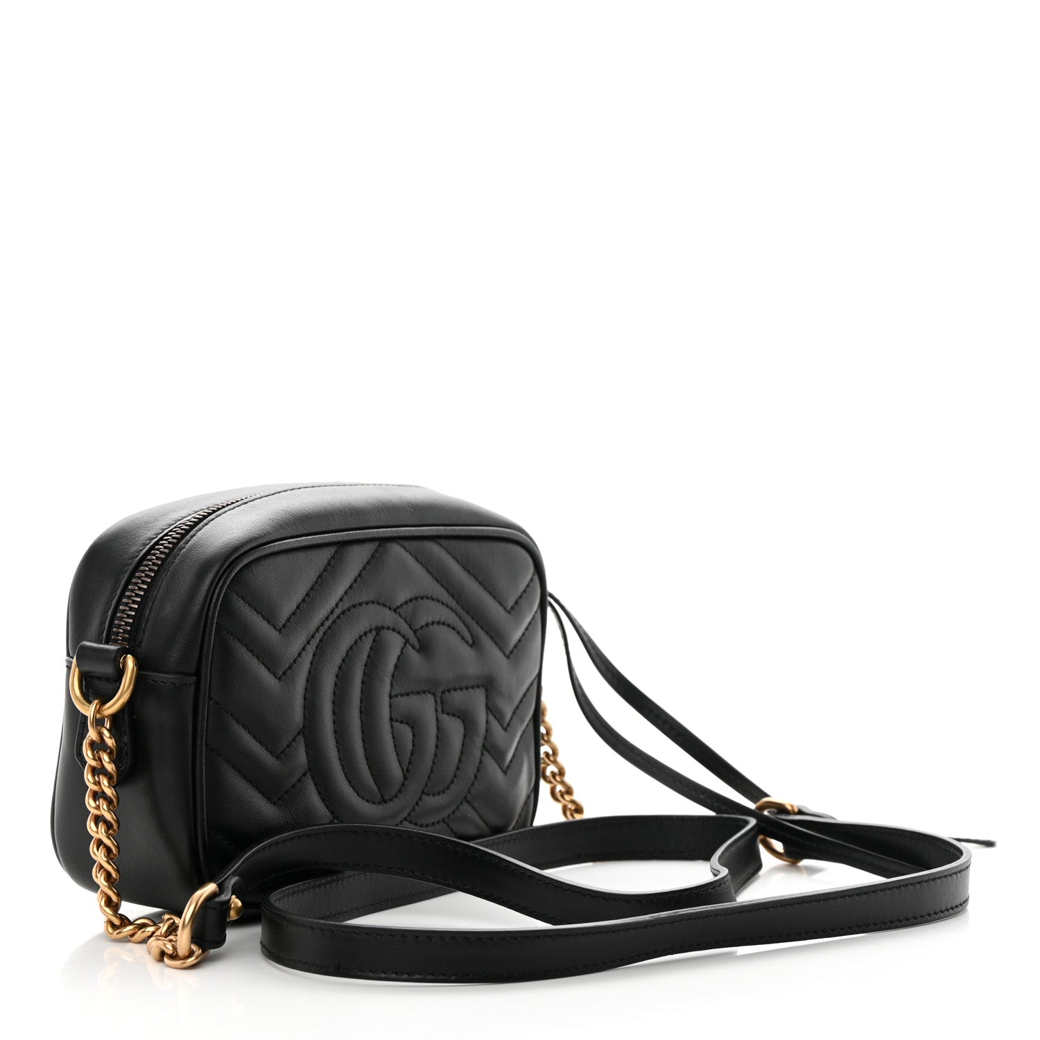 Gucci Calfskin Matelasse Mini GG Marmont Chain Shoulder Bag Black 3 of 10
