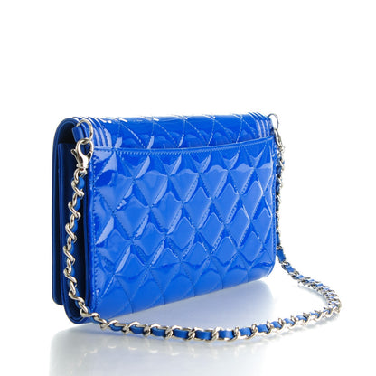 Chanel Patent Calfskin Quilted Boy Wallet on Removable Chain Blue 3 of 8