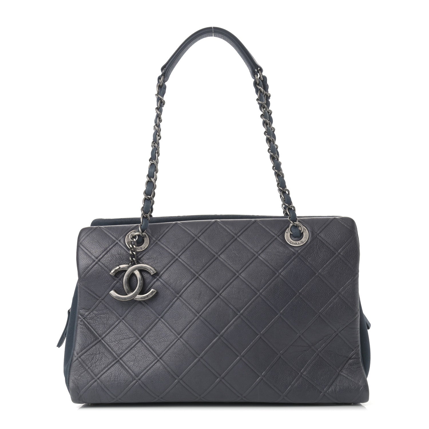 Chanel Calfskin Diamond Embossed Large CC Zip Shopping Tote Blue 1 of 9