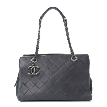 Chanel Calfskin Diamond Embossed Large CC Zip Shopping Tote Blue 1 of 9