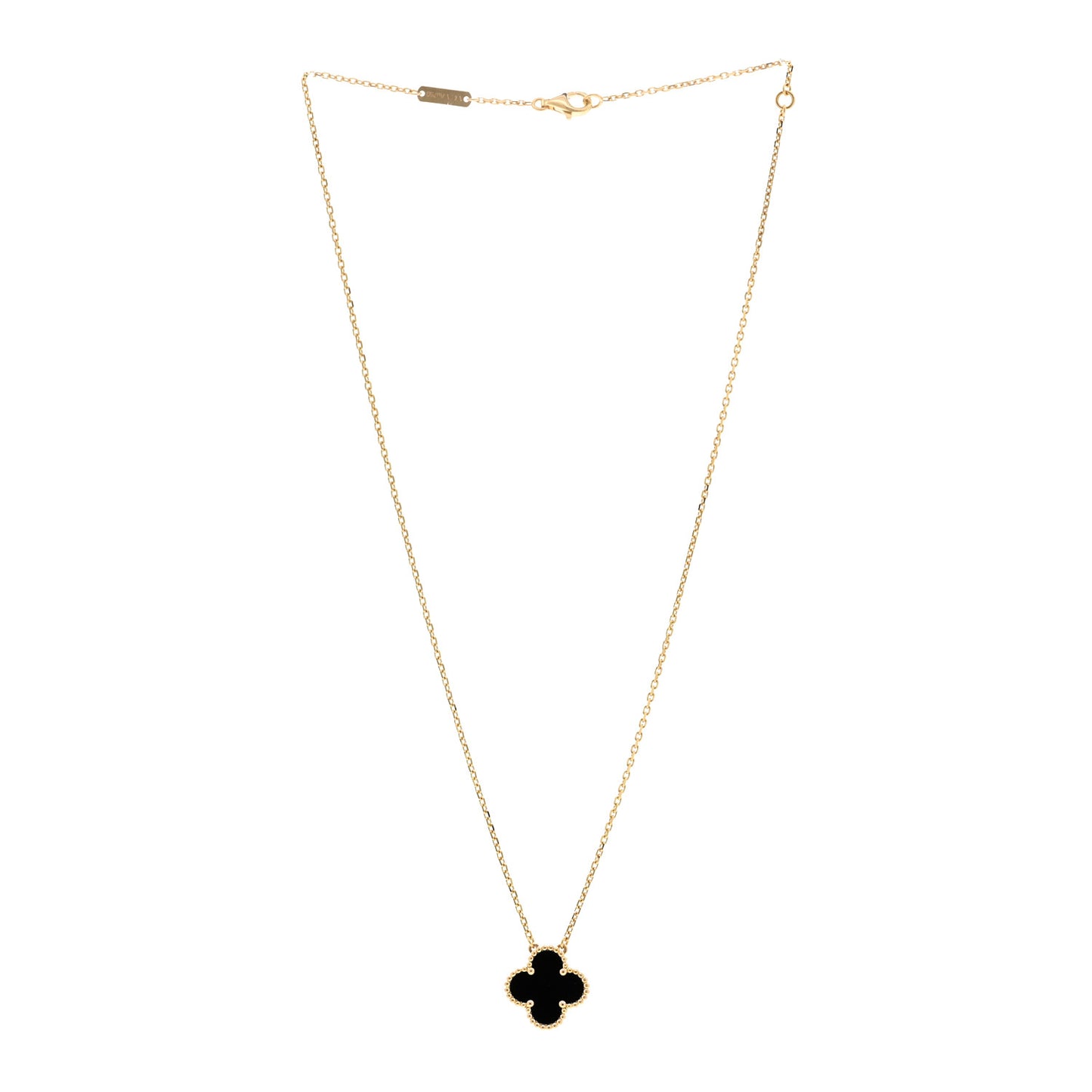18K Yellow Gold Black Onyx Vintage Alhambra Pendant Necklace