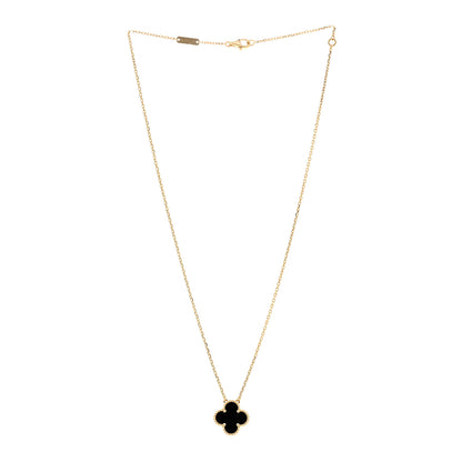 Van Cleef & Arpels 18K Yellow Gold Black Onyx Vintage Alhambra Pendant Necklace 3 of 5