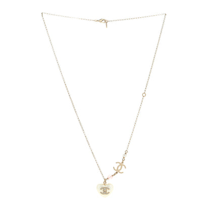 Chanel Resin Crystal CC Heart Necklace Pearly White Gold 2 of 4