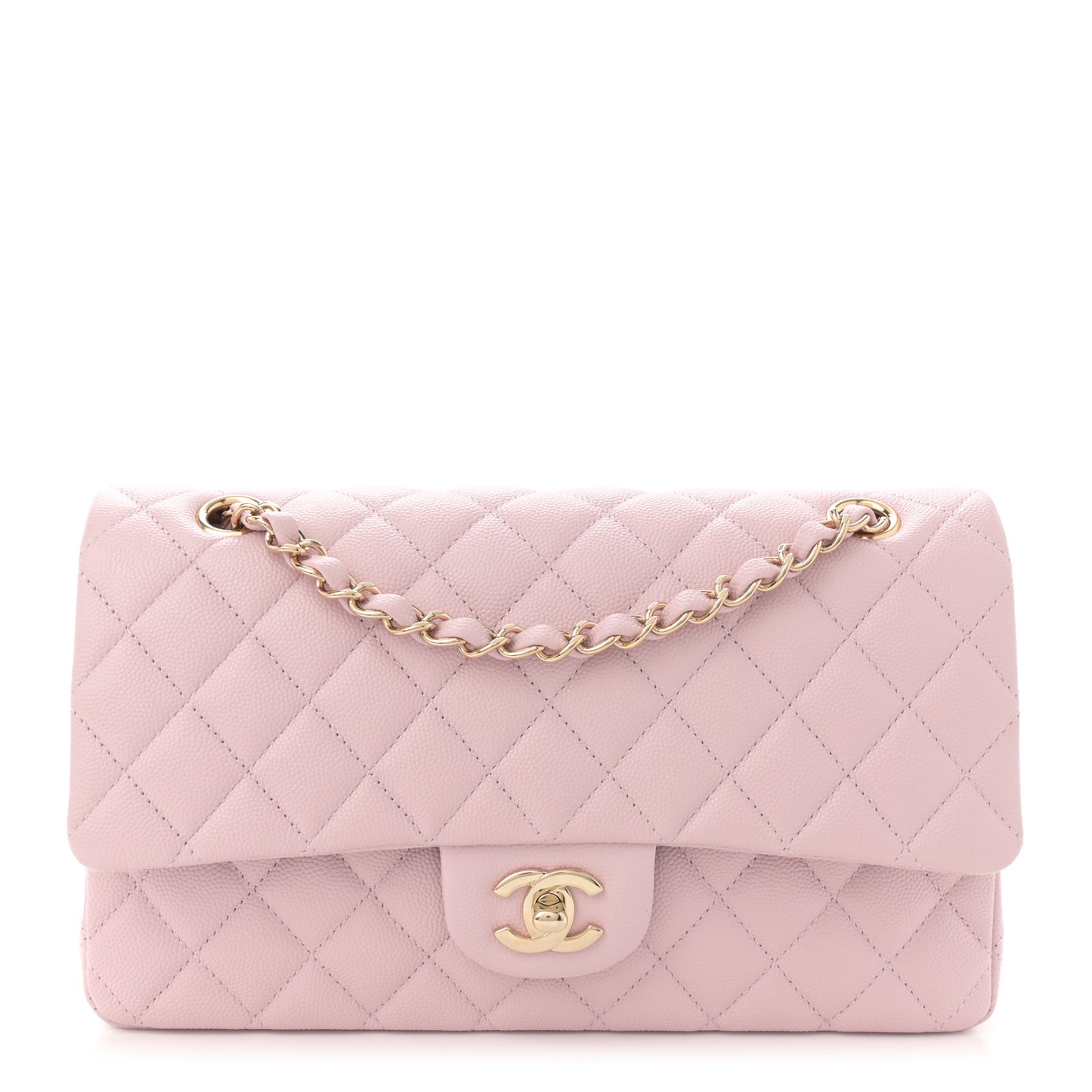 Caviar Quilted Medium Double Flap Light Pink