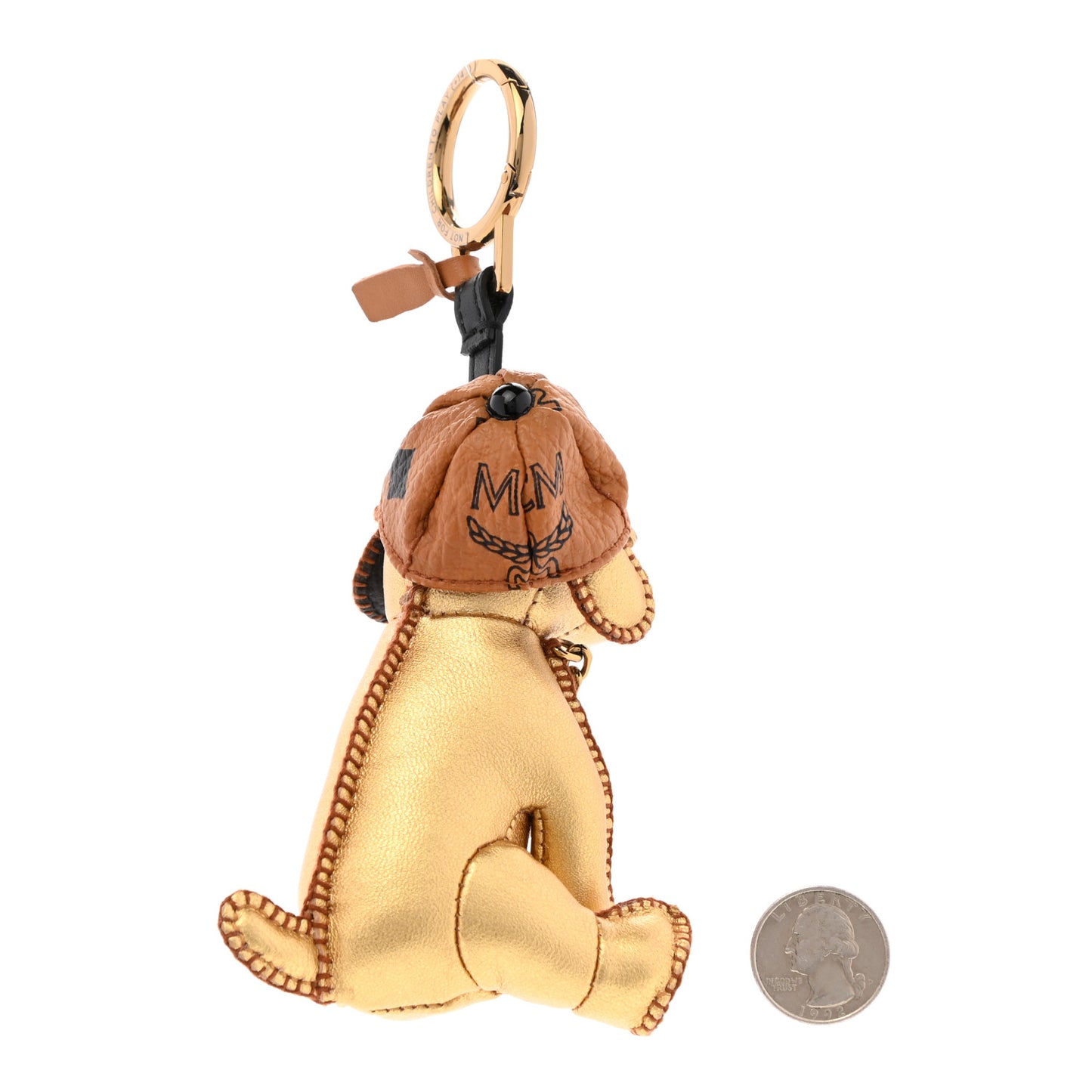 Metallic Visetos Dog Key Ring Bag Charm Gold Cognac