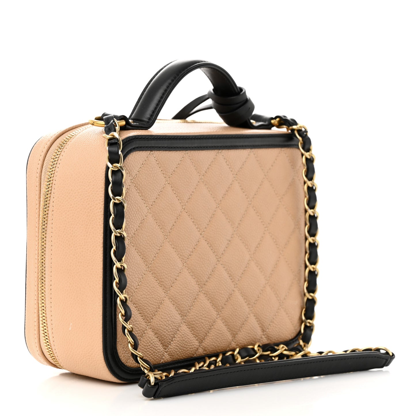 Caviar Quilted Medium CC Filigree Vanity Case Beige Black