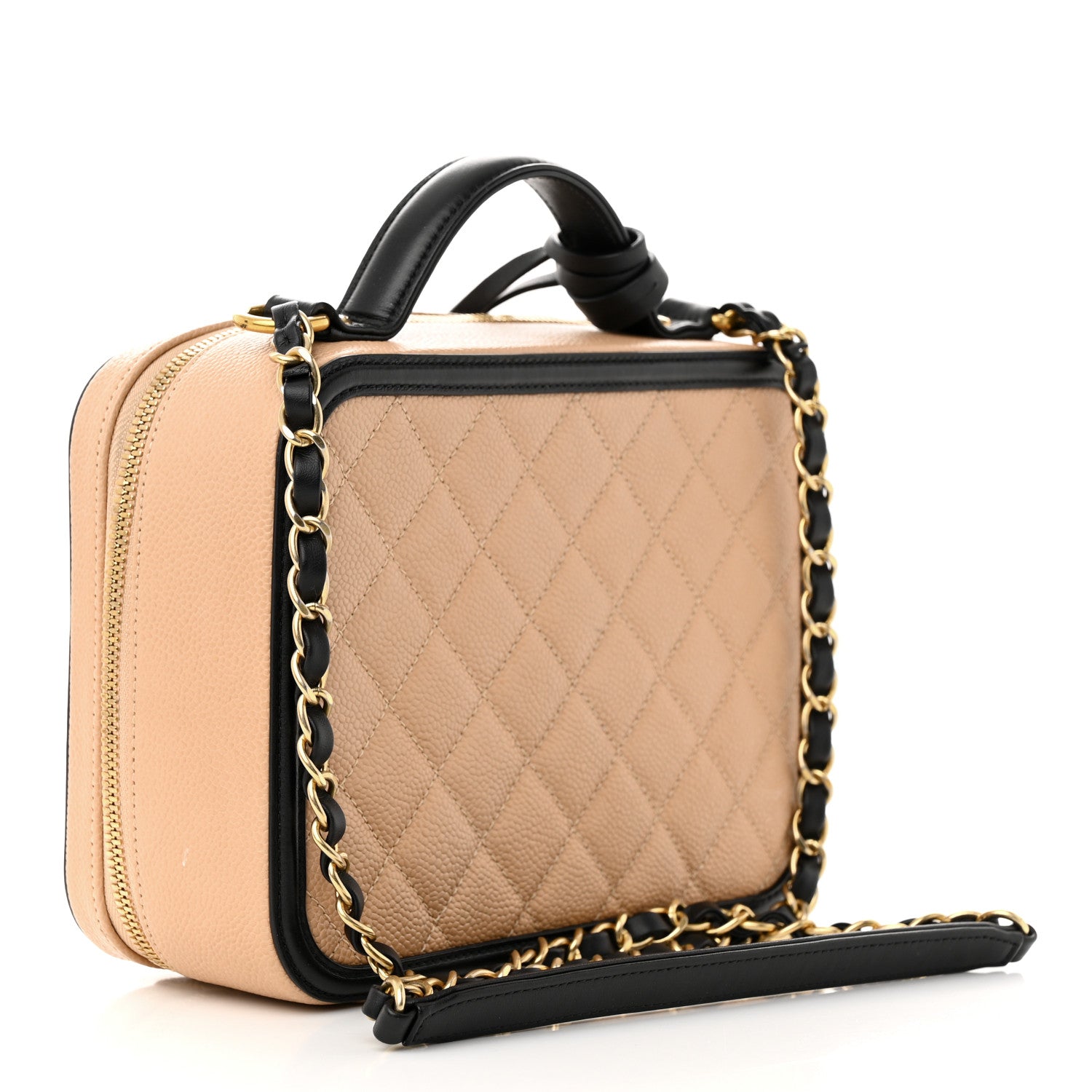 Chanel Caviar Quilted Medium CC Filigree Vanity Case Beige Black 3 of 12