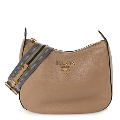 Prada Vitello Phenix Zippered Messenger Hobo Cammeo 1 of 8