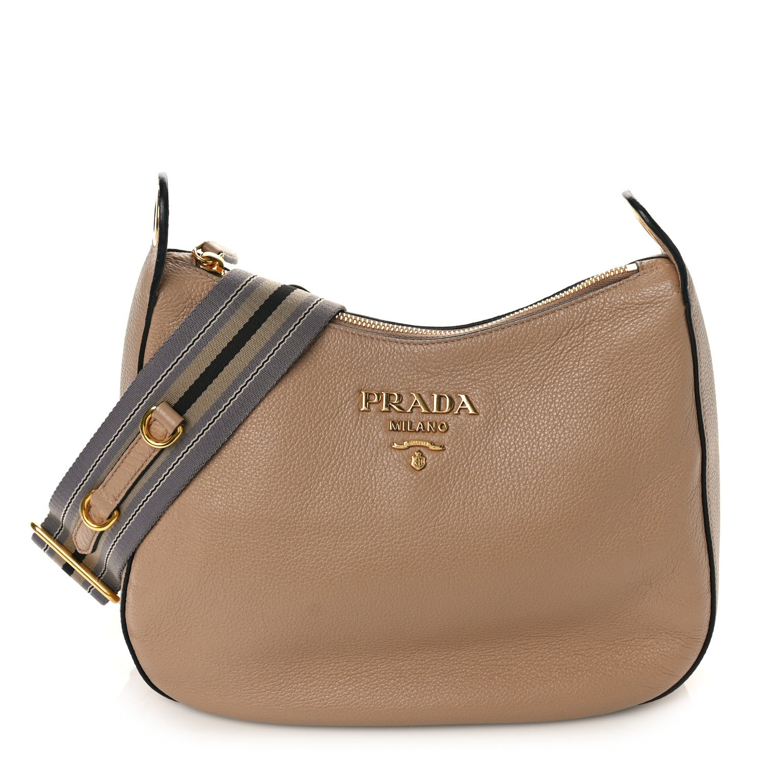 Prada Vitello Phenix Zippered Messenger Hobo Cammeo 1 of 8