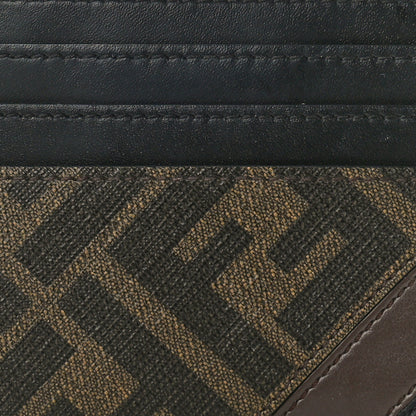 Fendi Glazed Fabric Vitello Liberty FF 1974 Diagonal Card Holder Tobacco Black 5 of 8