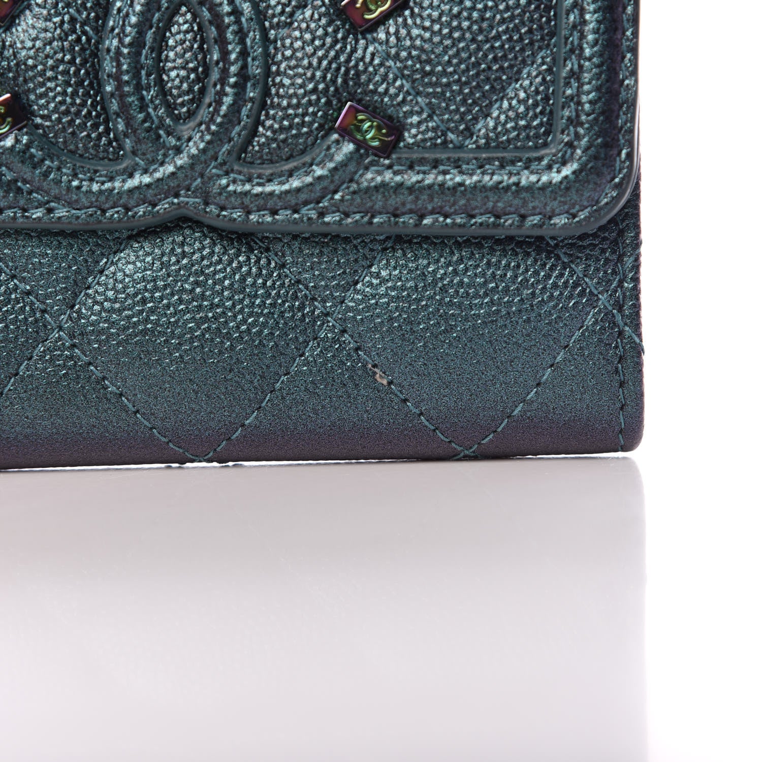 Chanel Iridescent Caviar Quilted Filigree Card Holder Dark Turquoise 11 of 12