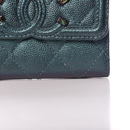 Chanel Iridescent Caviar Quilted Filigree Card Holder Dark Turquoise 11 of 12