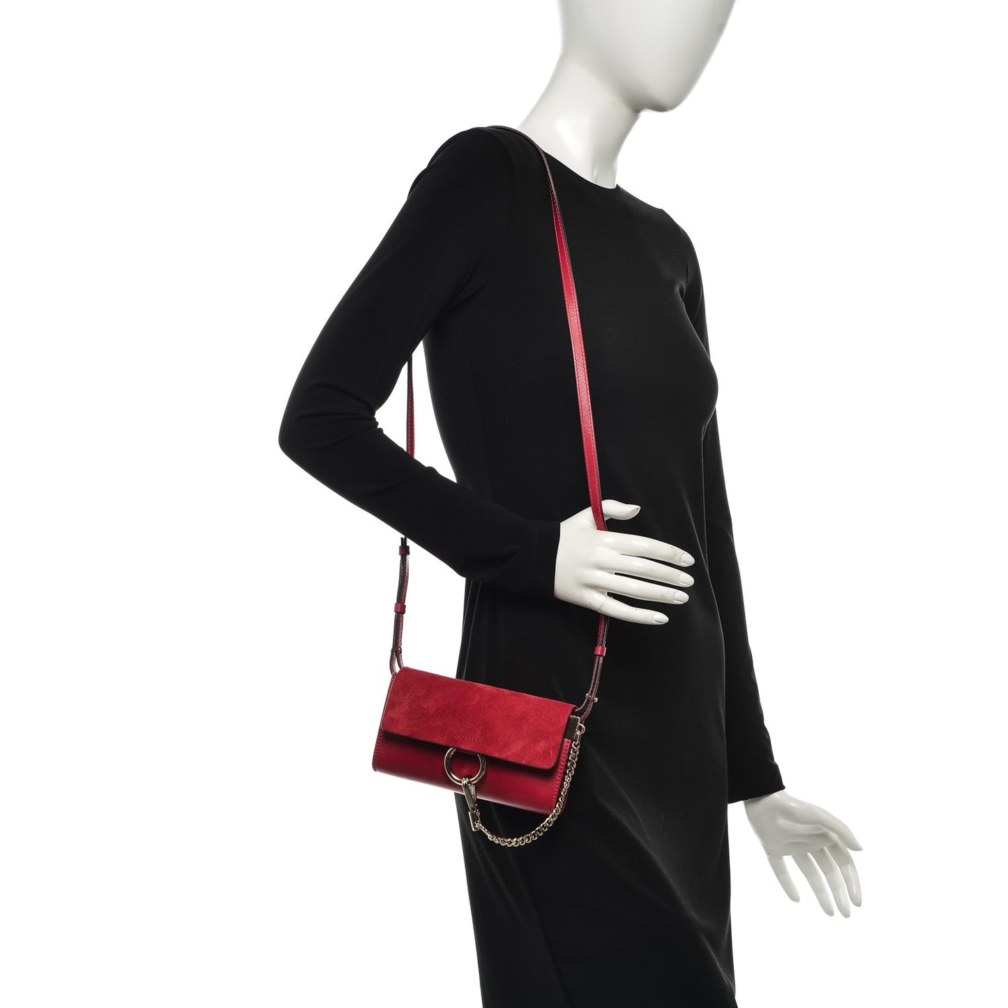 Suede Calfskin Mini Faye Shoulder Bag Tulip Red