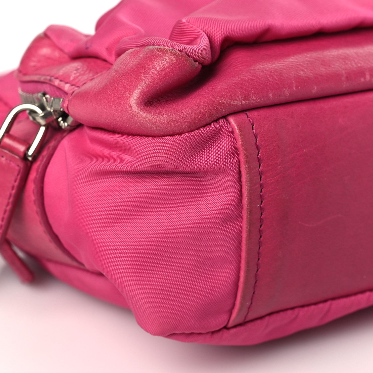 Prada Tessuto Nylon Saffiano Double Pocket Shoulder Bag Pink 7 of 10