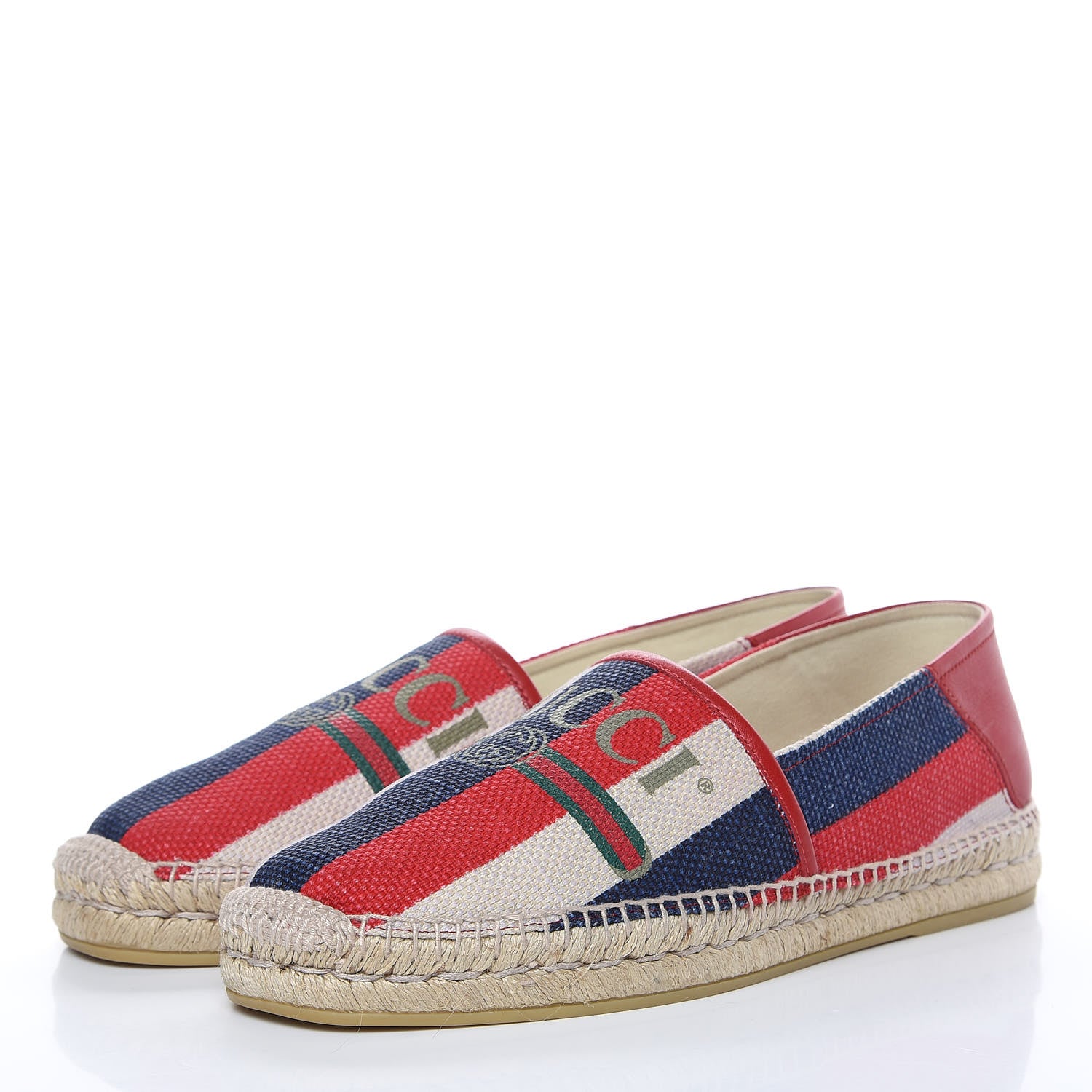 Gucci Canvas Sylvie Stripe Logo Mens Espadrilles 10 Mystic White Hibiscus Red Maritime 3 of 10