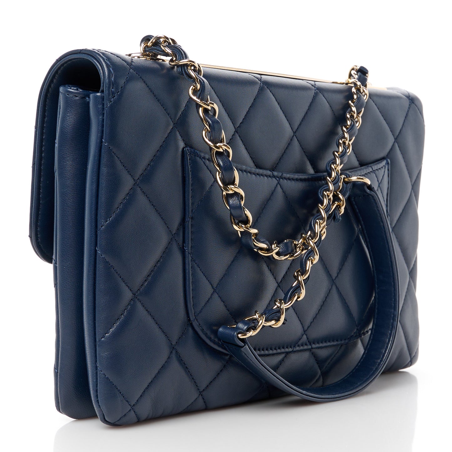 Lambskin Quilted Medium Trendy CC Flap Navy Blue