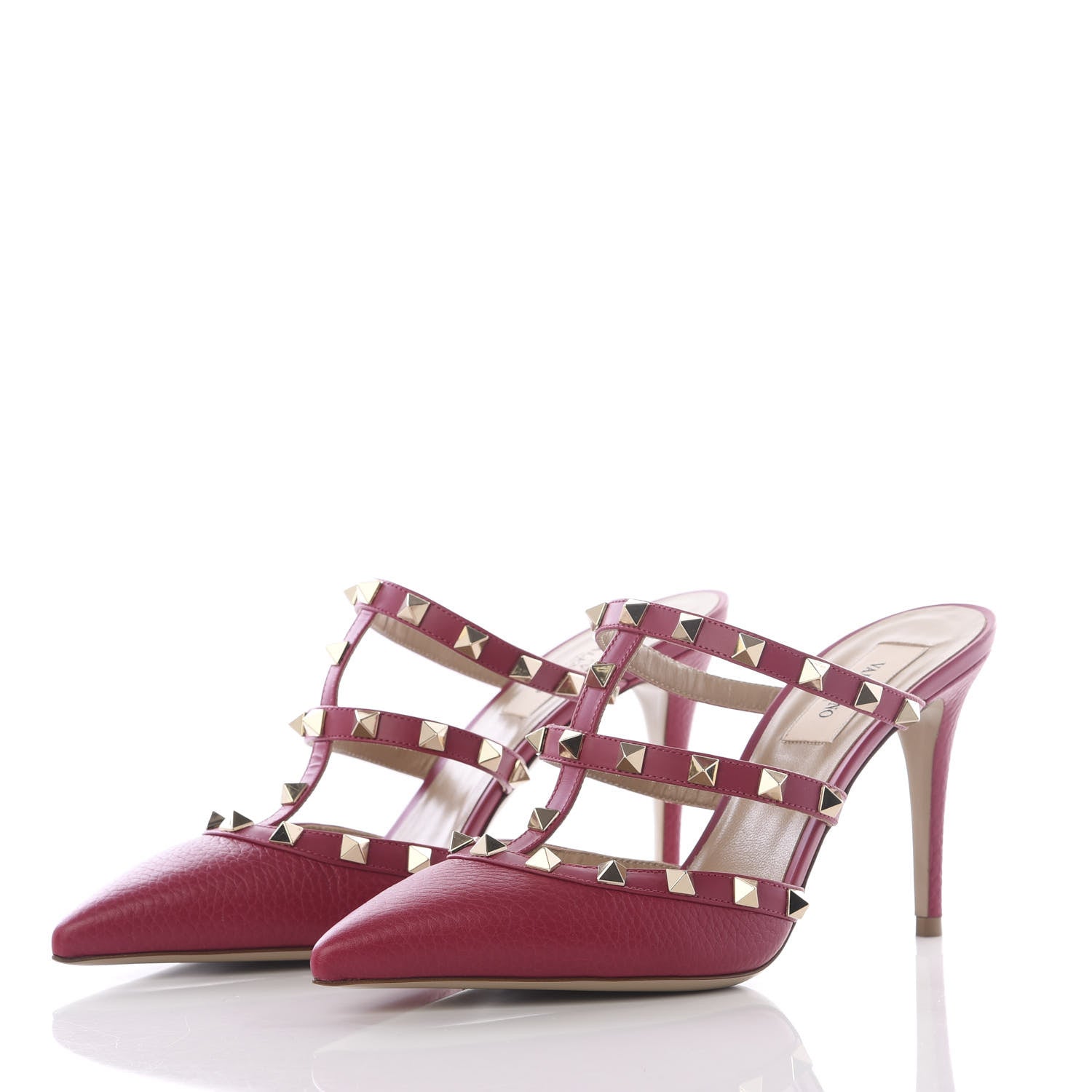 Valentino Garavani Pebbled Calfskin Rockstud 90mm Cage Mules 37.5 Raspberry 2 of 9