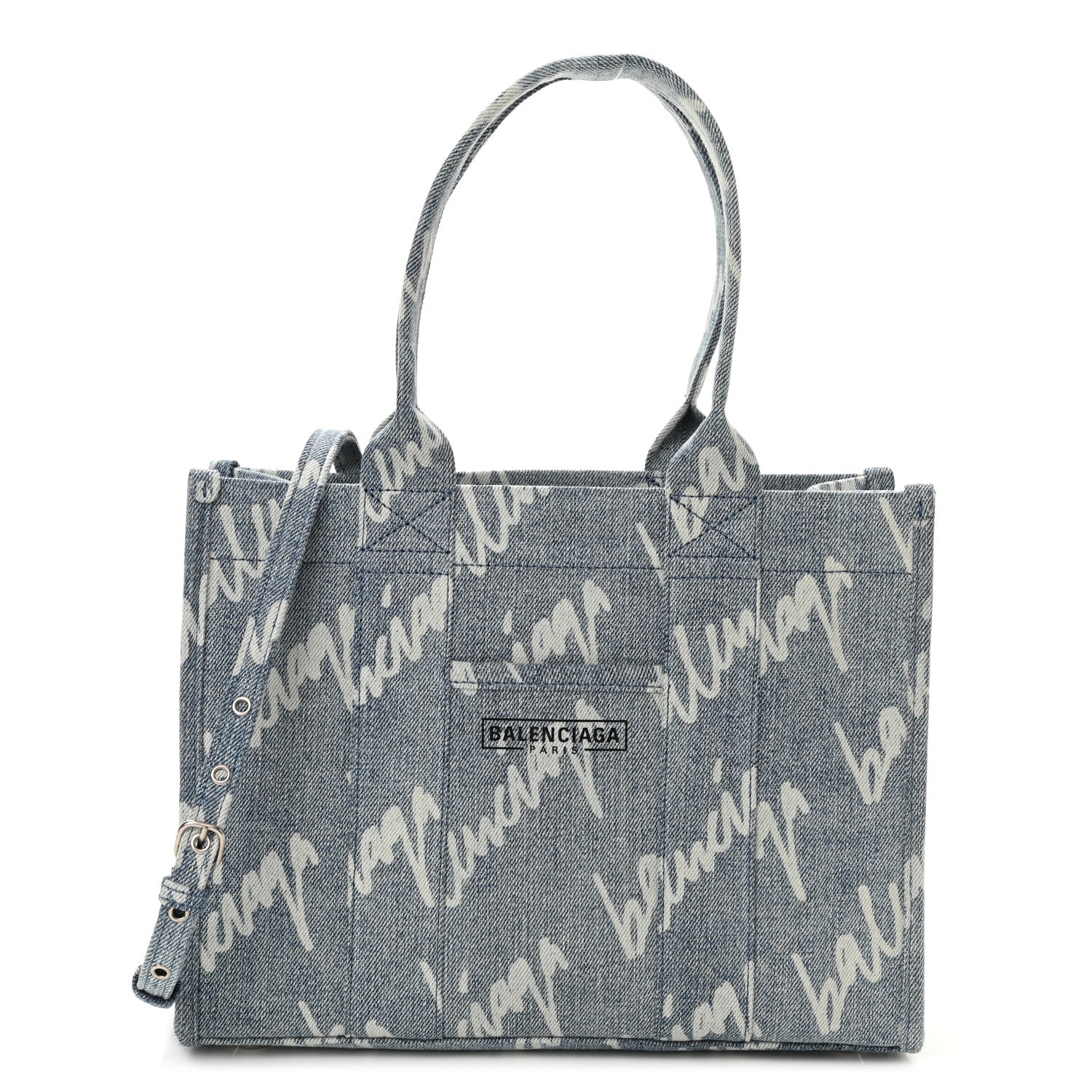 Balenciaga Denim Scribble Logo Small Hardware Tote Blue 1 of 8