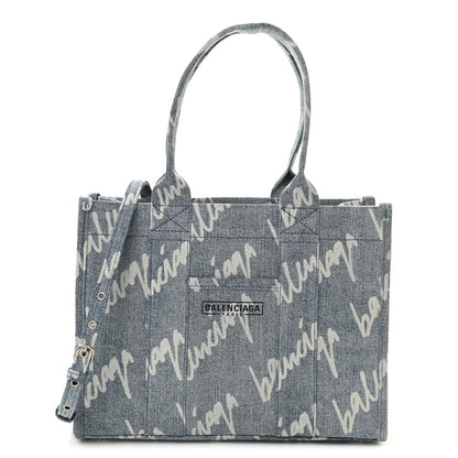 Balenciaga Denim Scribble Logo Small Hardware Tote Blue 1 of 8
