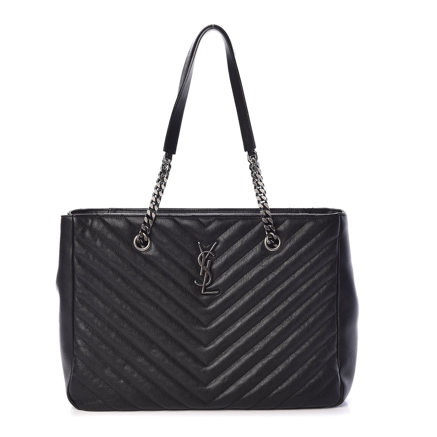 Sheepskin Matelasse Chevron Large Monogram Shopping Bag Black