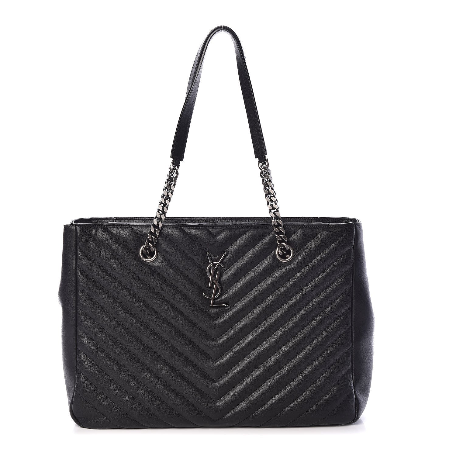 Saint Laurent Sheepskin Matelasse Chevron Large Monogram Shopping Bag Black 1 of 10