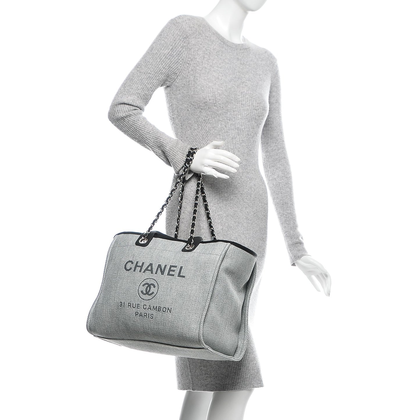 Woven Straw Raffia Deauville Large Tote Grey