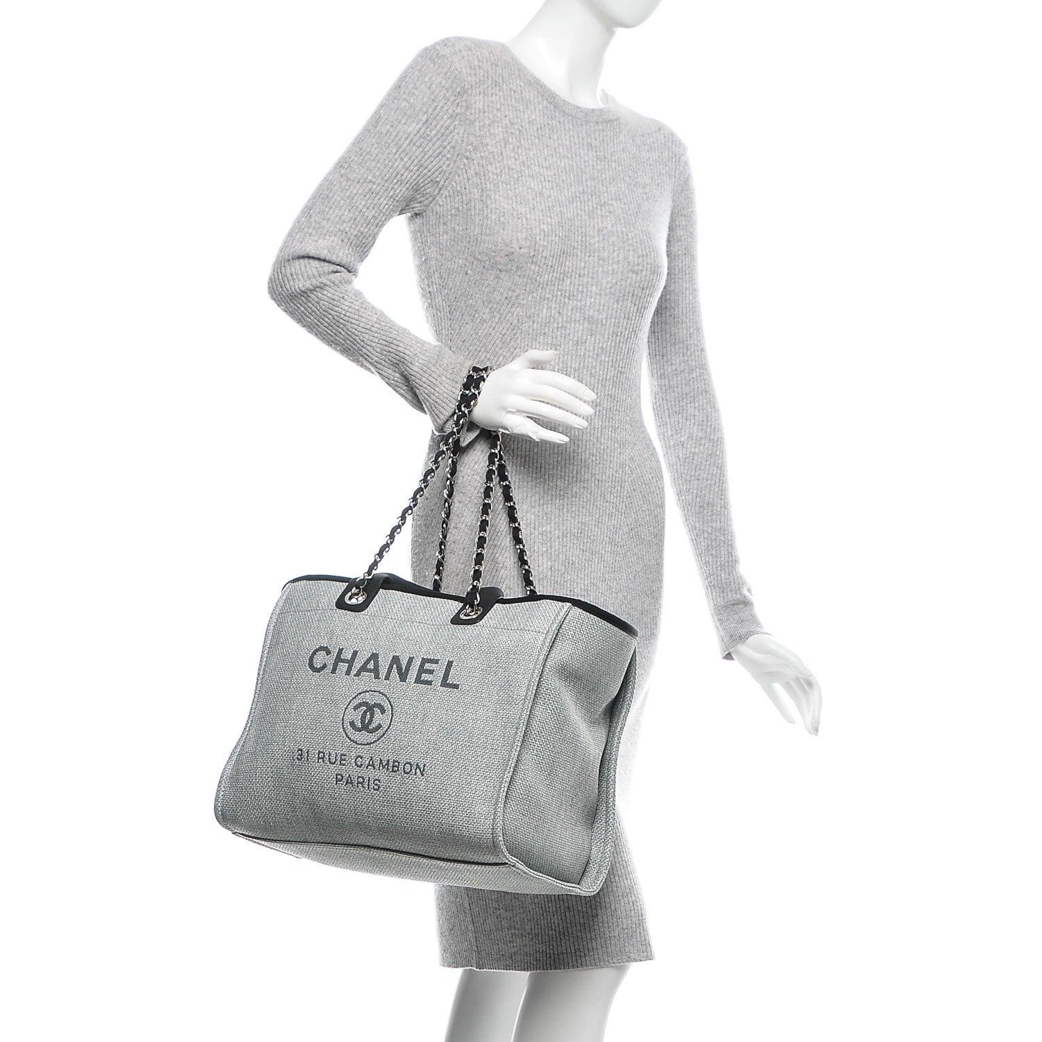 Chanel Woven Straw Raffia Deauville Large Tote Grey 2 of 7