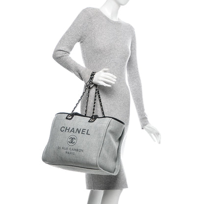 Chanel Woven Straw Raffia Deauville Large Tote Grey 2 of 7