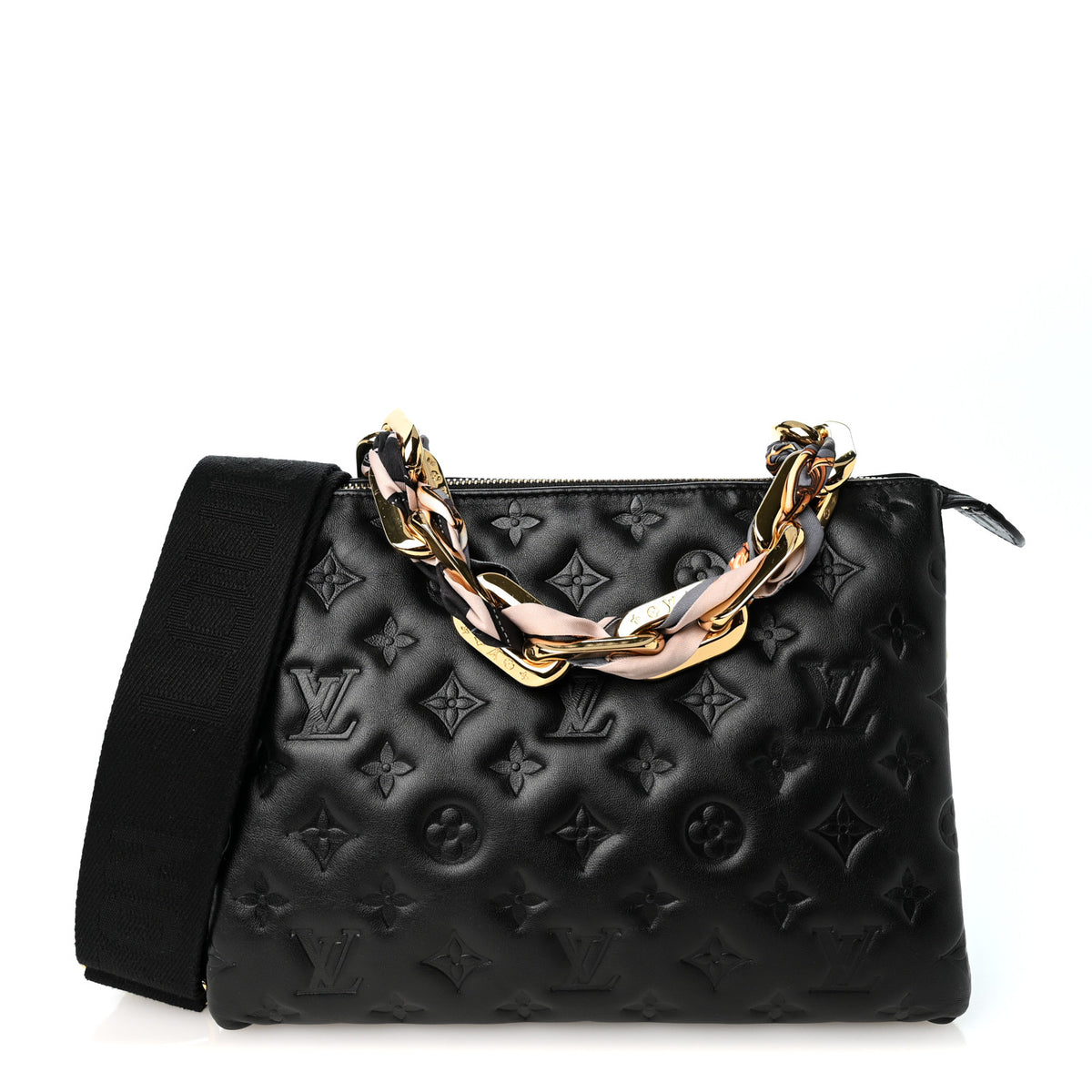 Lambskin Embossed Monogram Scarf Coussin PM Black