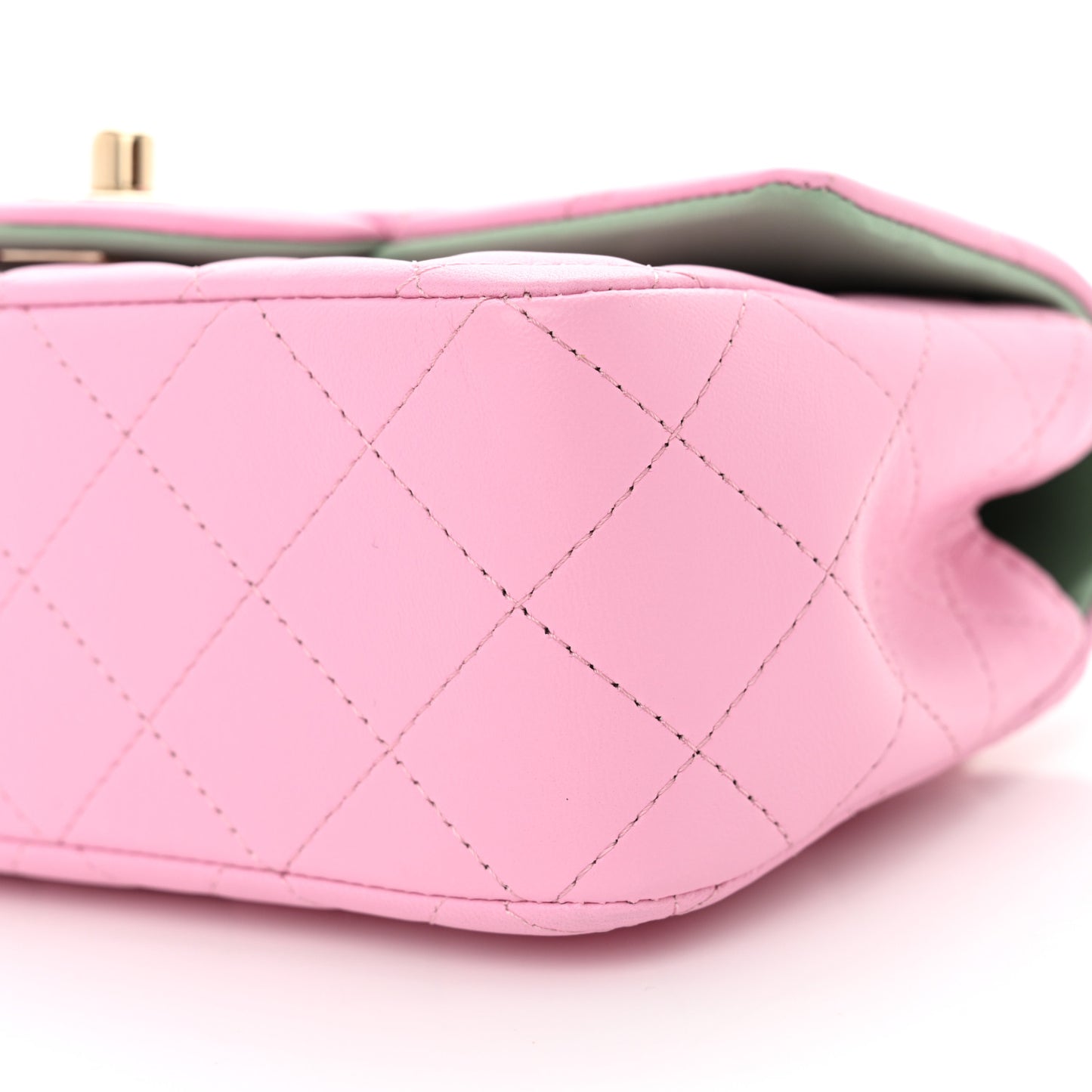 Lambskin Quilted Mini Top Handle Rectangular Flap Pink Green Pink Green