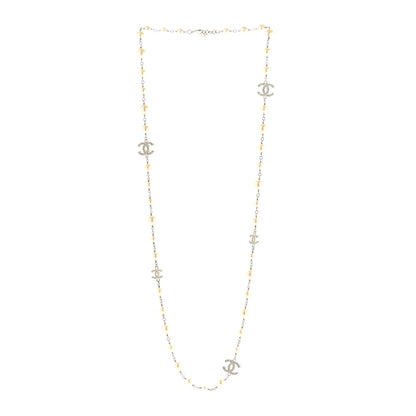 Chanel Graduated Pearl Crystal CC Long Necklace Silver 3 of 6