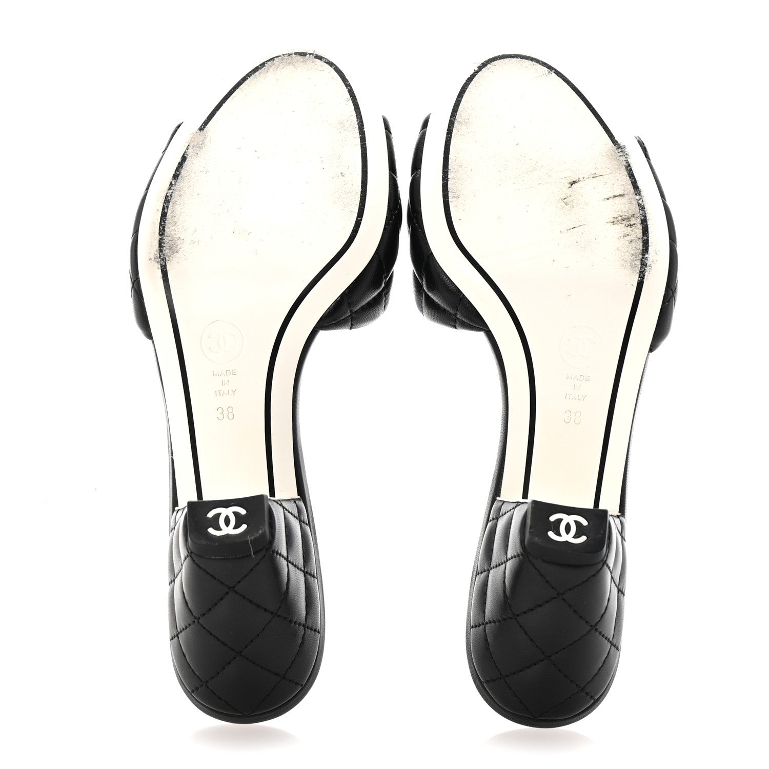 Chanel Lambskin Quilted Textured CC Mules 38 Black 6 of 10