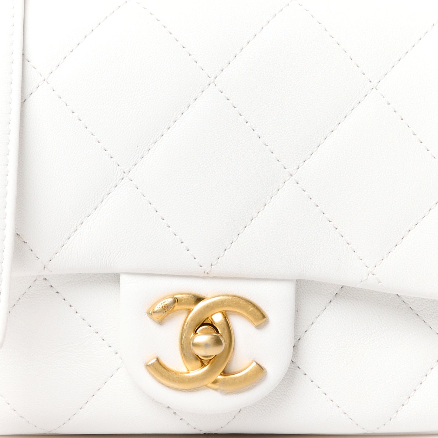 Lambskin Quilted Small Circular Handle Bag White