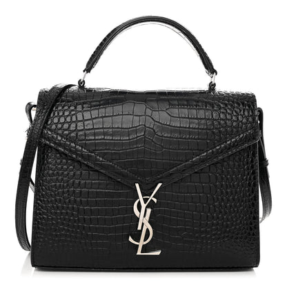 Saint Laurent Calfskin Crocodile Embossed Medium Classic Monogram Cassandra Top Handle Black 1 of 9