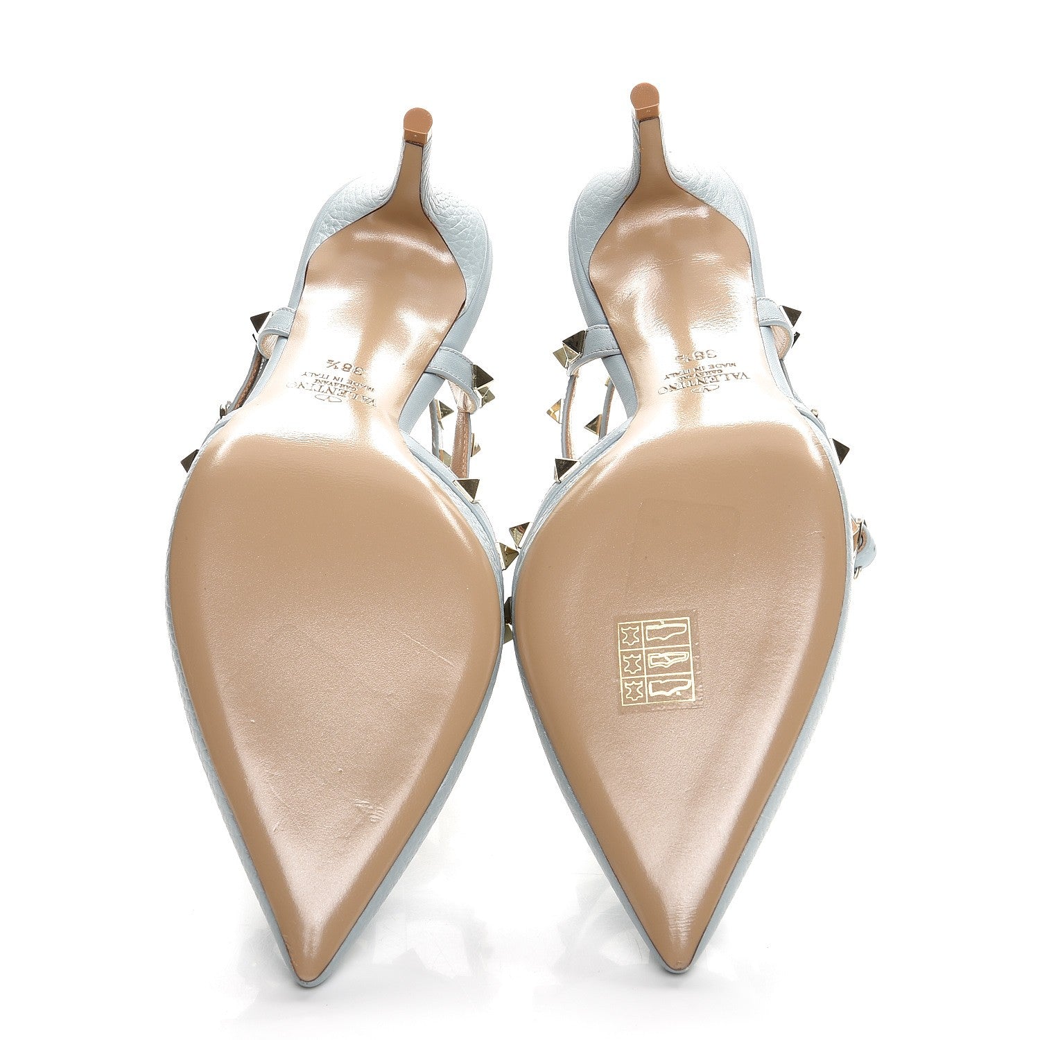 Valentino Garavani Pebbled Calfskin Rockstud Ankle Strap 65mm Pumps 38.5 Sky Sorbet 5 of 9
