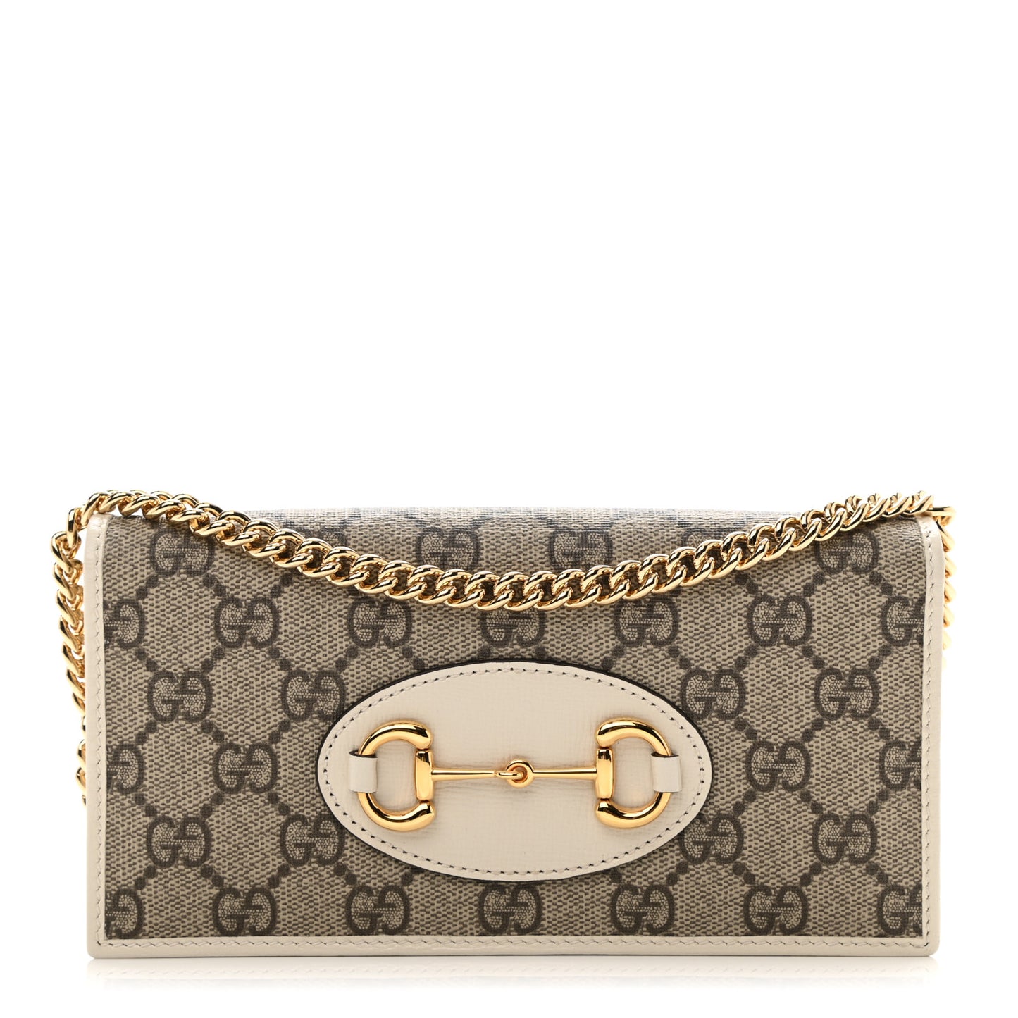 GG Supreme Monogram Azalea Calfskin Horsebit 1955 Wallet On Chain Beige Ebony Mystic White