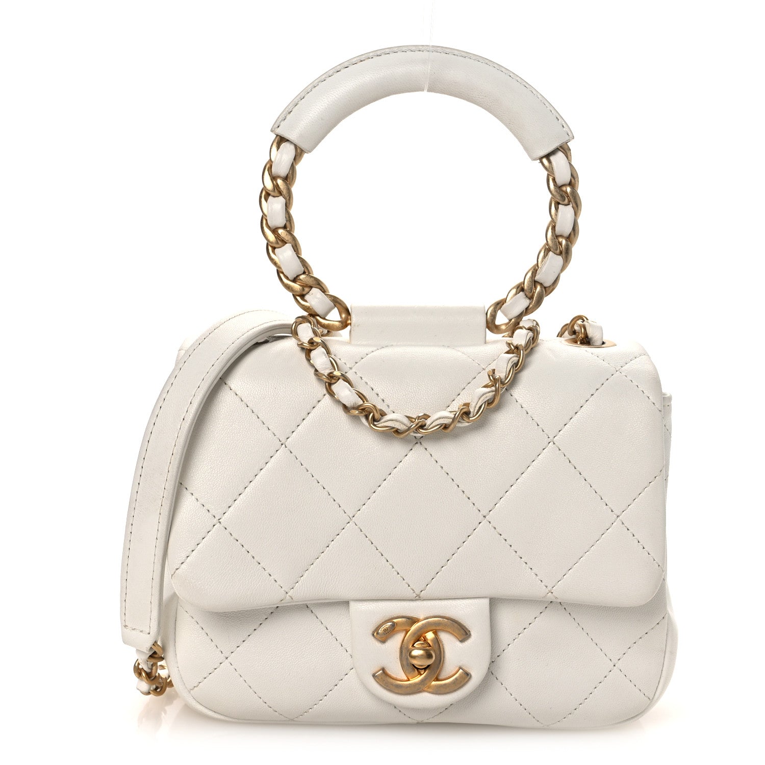 Chanel Lambskin Quilted Small Circular Handle Bag White 1 of 14
