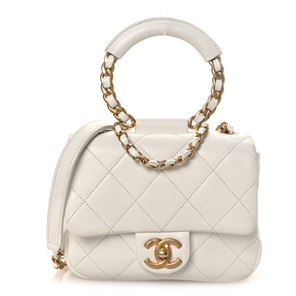 Chanel Lambskin Quilted Small Circular Handle Bag White 1 of 14