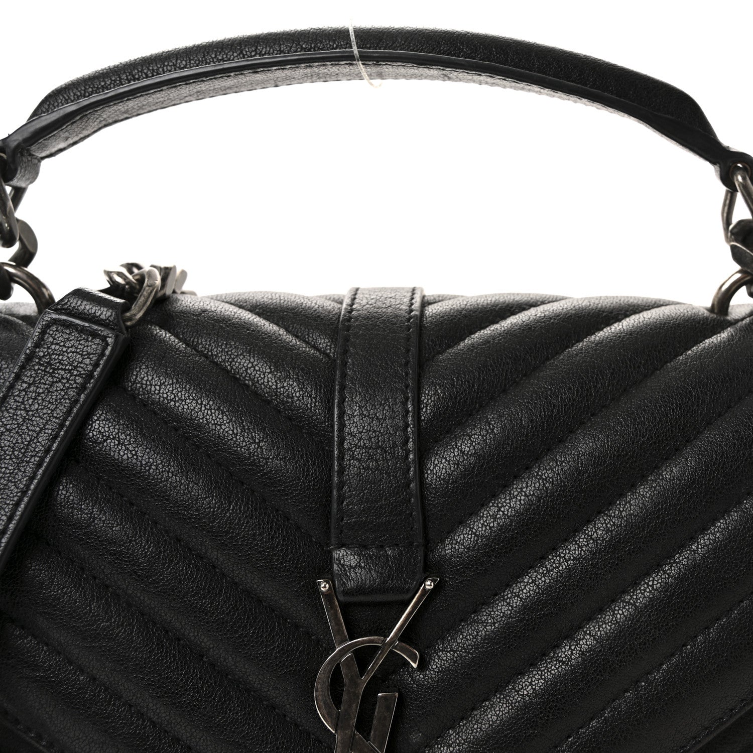 Saint Laurent Sheepskin Matelasse Chevron Monogram Medium College Bag Black 7 of 9