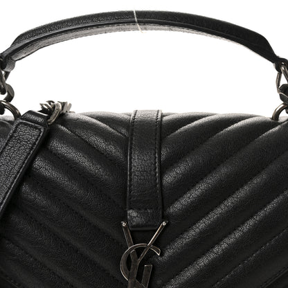 Saint Laurent Sheepskin Matelasse Chevron Monogram Medium College Bag Black 7 of 9