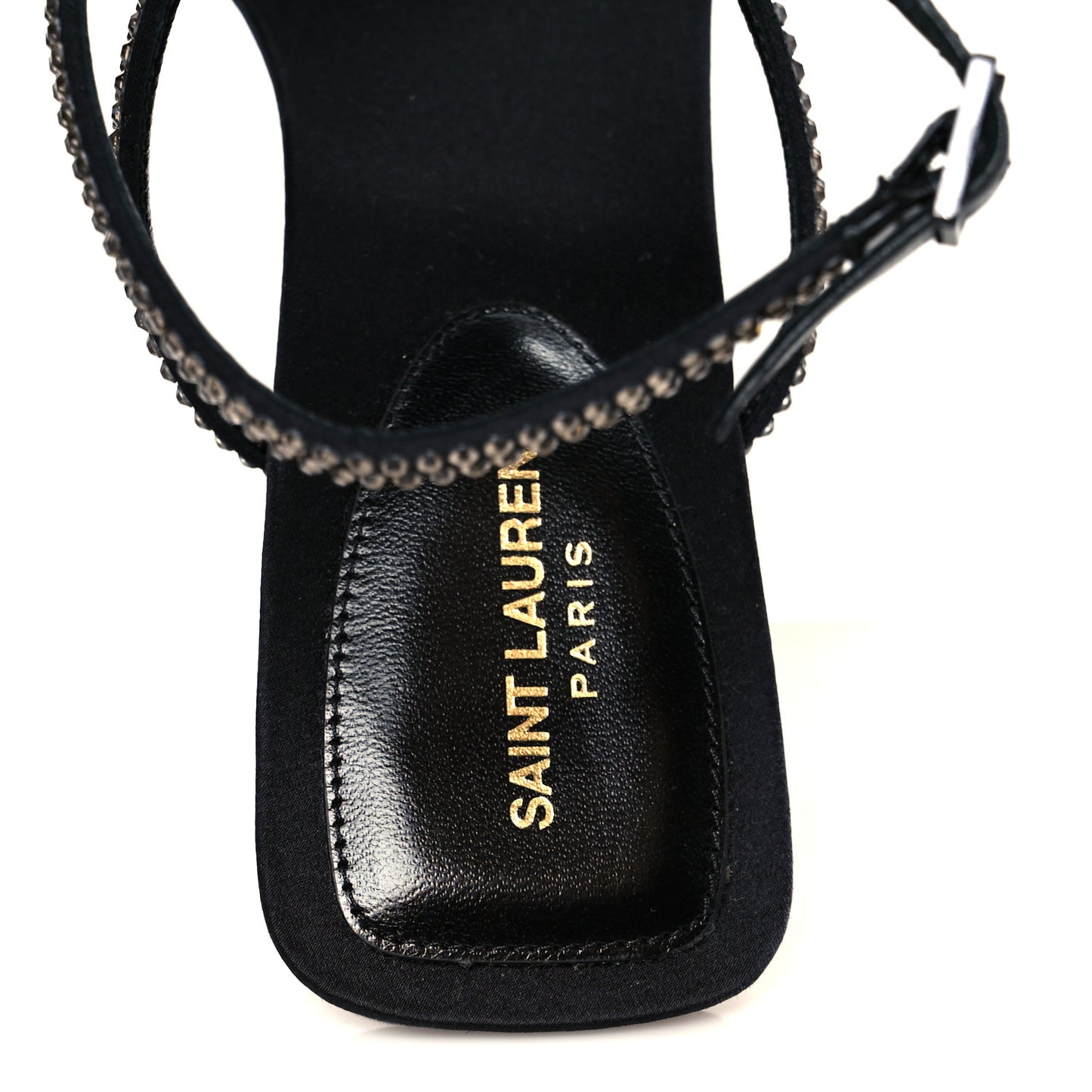 Crepe Satin Strass Baliqua 55 Ankle Strap Sandals 38.5 Black Greige
