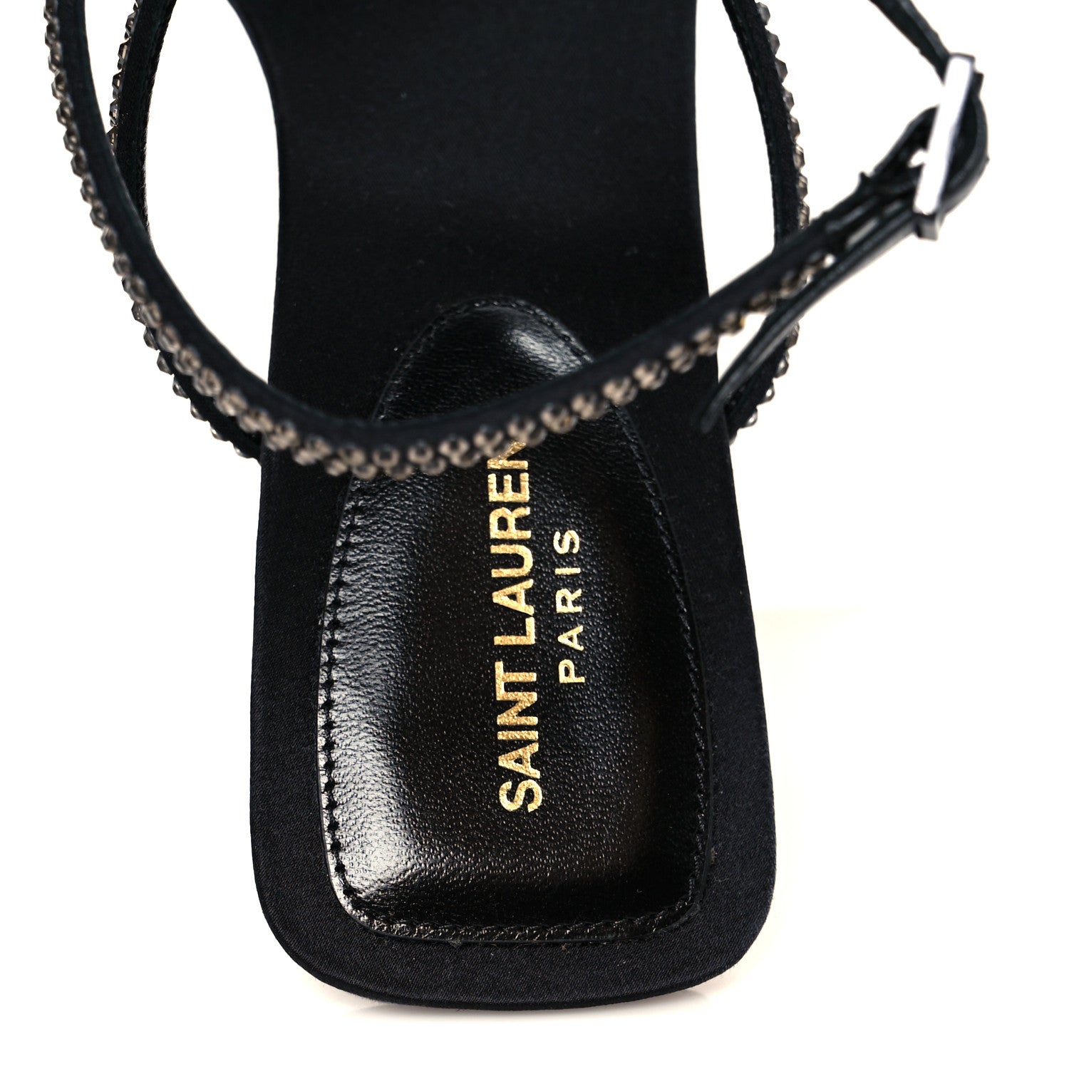Saint Laurent Crepe Satin Strass Baliqua 55 Ankle Strap Sandals 38.5 Black Greige 7 of 10