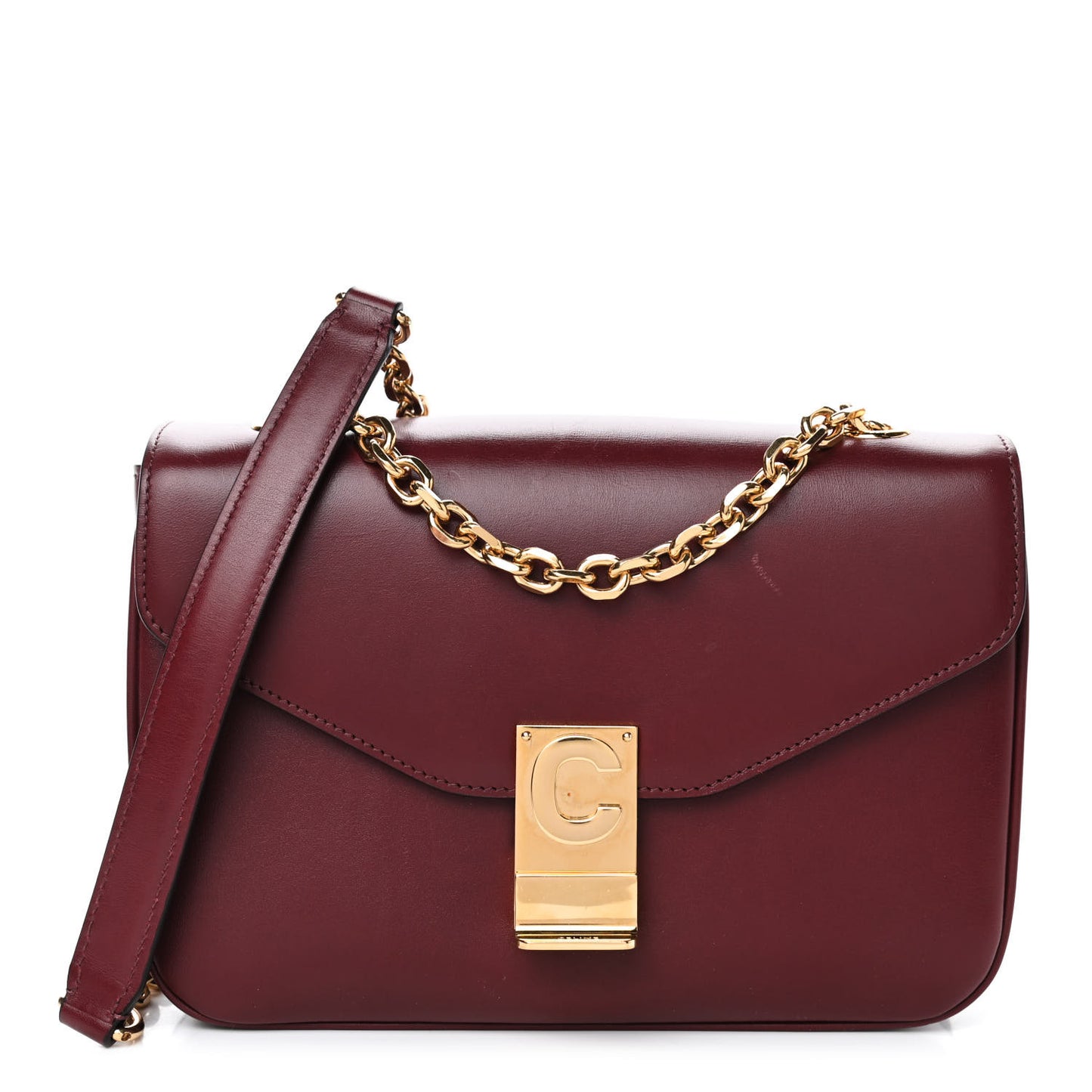 Shiny Calfskin Medium C Bag Light Burgundy