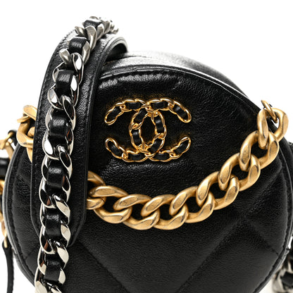 Chanel Shiny Goatskin Quilted Chanel 19 Round Clutch With Chain Black 8 of 10
