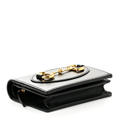 Gucci Boarded Plutone Calfskin Horsebit 1955 Card Case Wallet Black 4 of 8