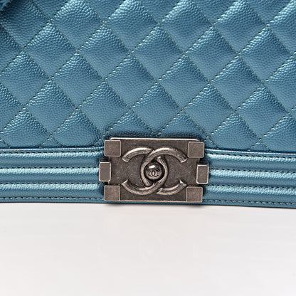 Chanel Metallic Caviar Quilted Medium Boy Flap Turquoise 10 of 11