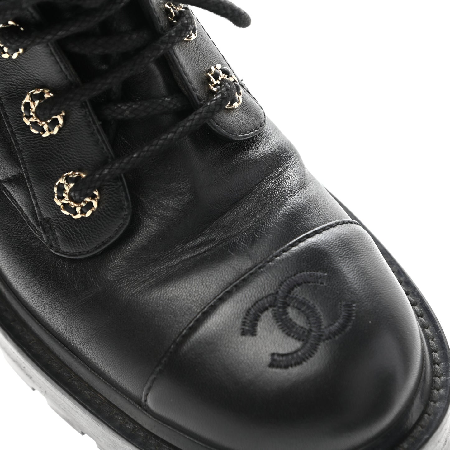 Lambskin Calfskin Quilted Lace Up Combat Boots 38.5 Black