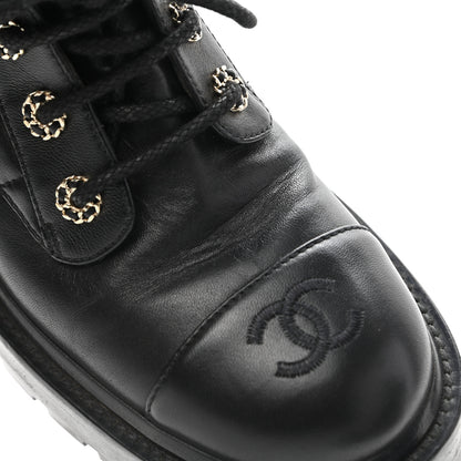 Chanel Lambskin Calfskin Quilted Lace Up Combat Boots 38.5 Black 9 of 10