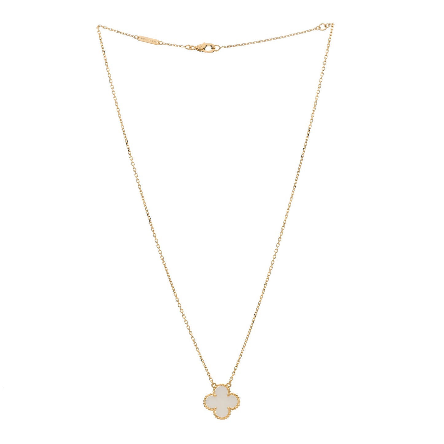 18K Yellow Gold Mother of Pearl Vintage Alhambra Pendant Necklace